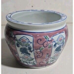 Vintage Ben Rickert Porcelain Planter Pink Blue White Boho Floral Japan